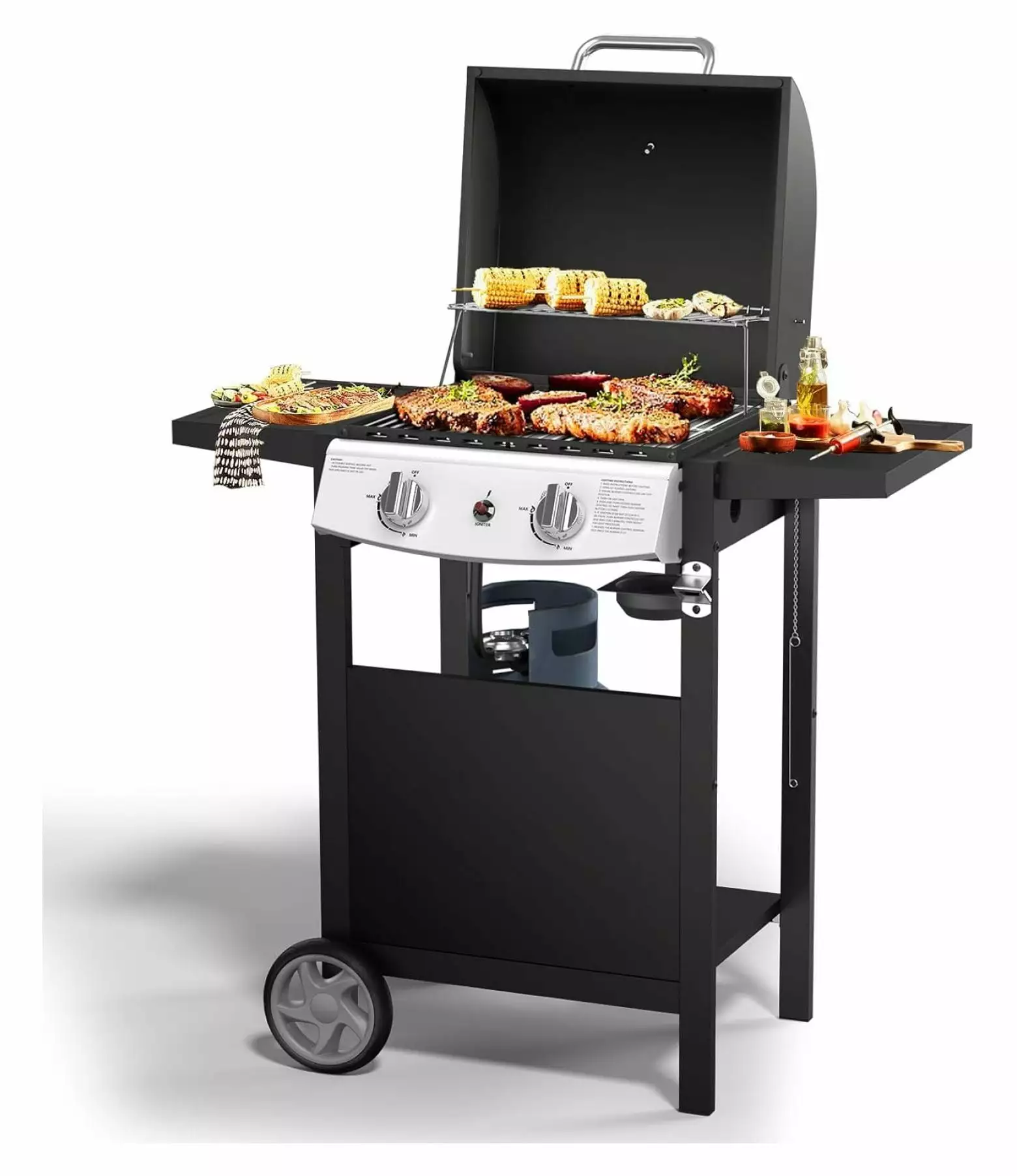ZHANGHU 2 Burner BBQ Propane Gas Grill Stainless Steel 20000 BTU Side Shelves