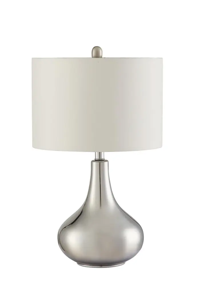 Junko Drum Shade Table Lamp Chrome and White Bedside Light