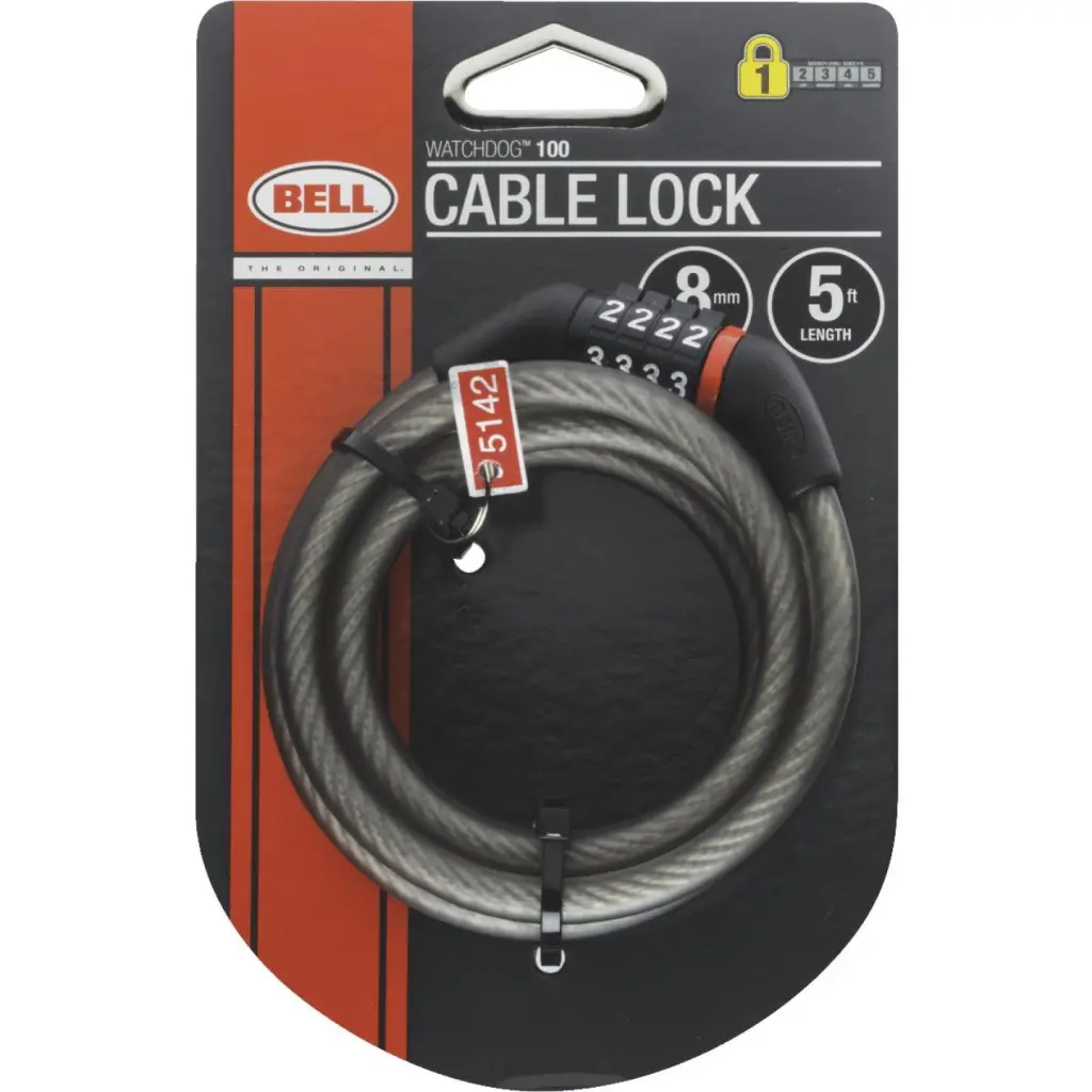 Bell Sports Watchdog 5 Ft. x 8mm 4-Digit Preset Combination Bicycle Lock Security
