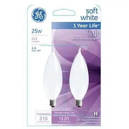Candelabra Light Bulb Bent-Tip Frosted 25-Watts 2-Pk Decorative Lighting GE