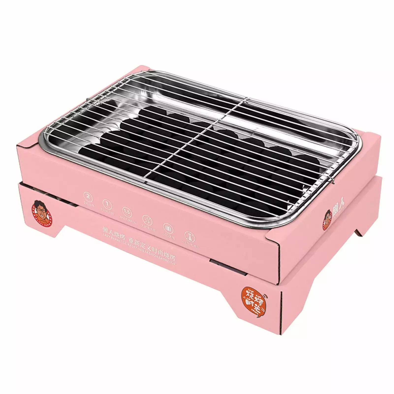 Big Sale Single Use Charcoal Grill Stainless Steel Travel-friendly BBQ Smoker Outdoor Camping Pink meilichangfushi