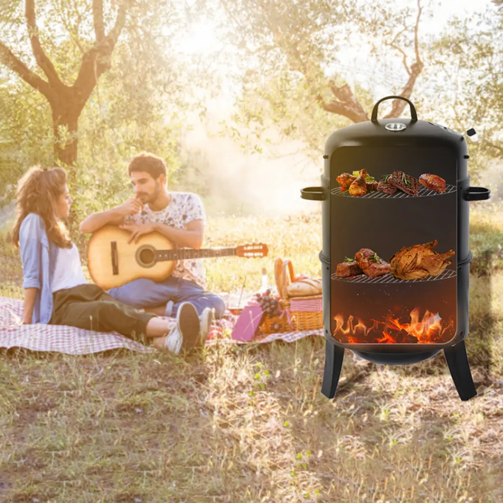 Outdoor Double Layer Grill Charcoal Timber Fired Braising and Smoking qy
