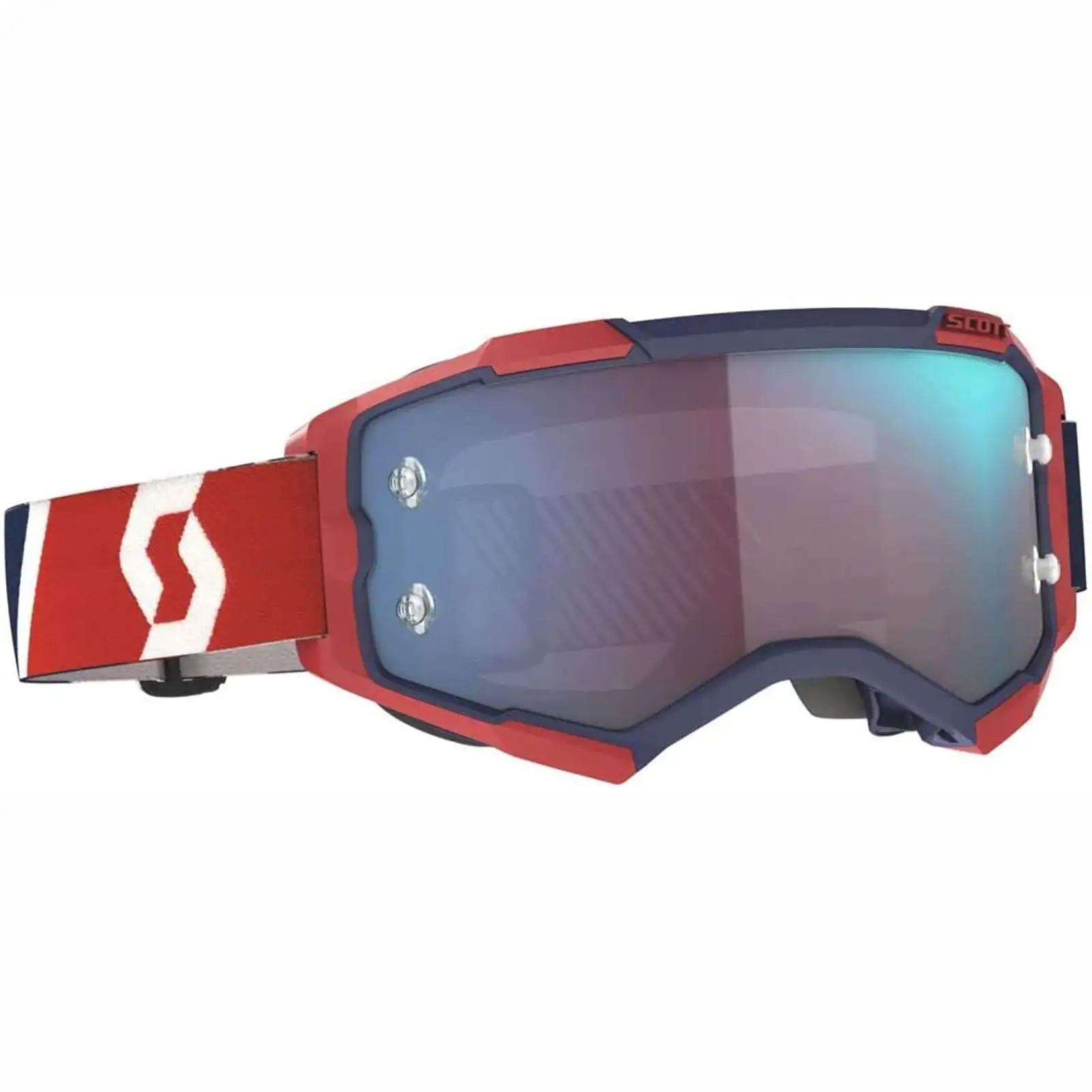 Scott Fury Adult Off-Road Motorcycle Goggles - Red/Blue Blue Chrome Works Lens / One Size