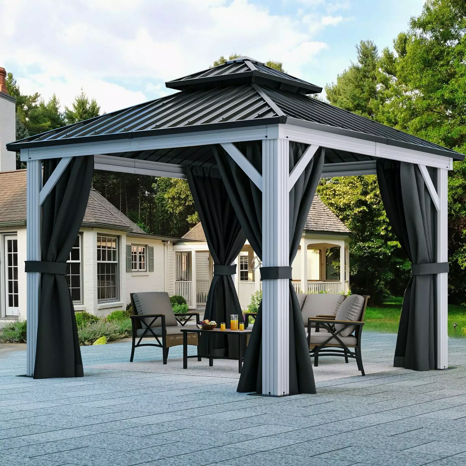 ZGBY Outdoor 10x10Ft Gazebo Double Roof Tent Hardtop Aluminum Shelter Patios ZGBY Home Products