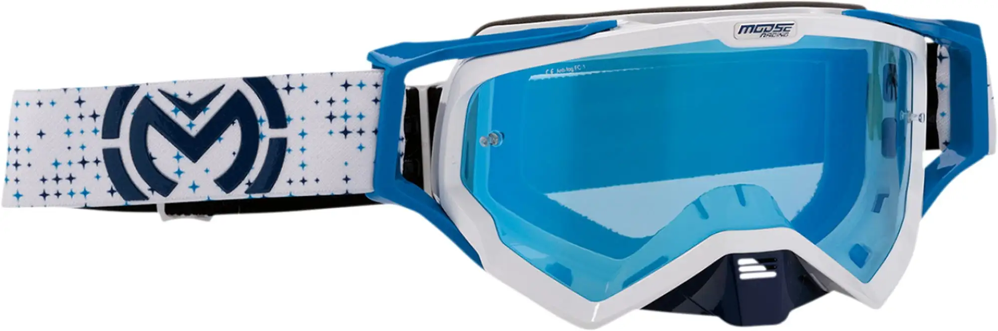 Moose Racing XCR Pro Star MX Offroad Goggles White/Blue w/Blue Lens