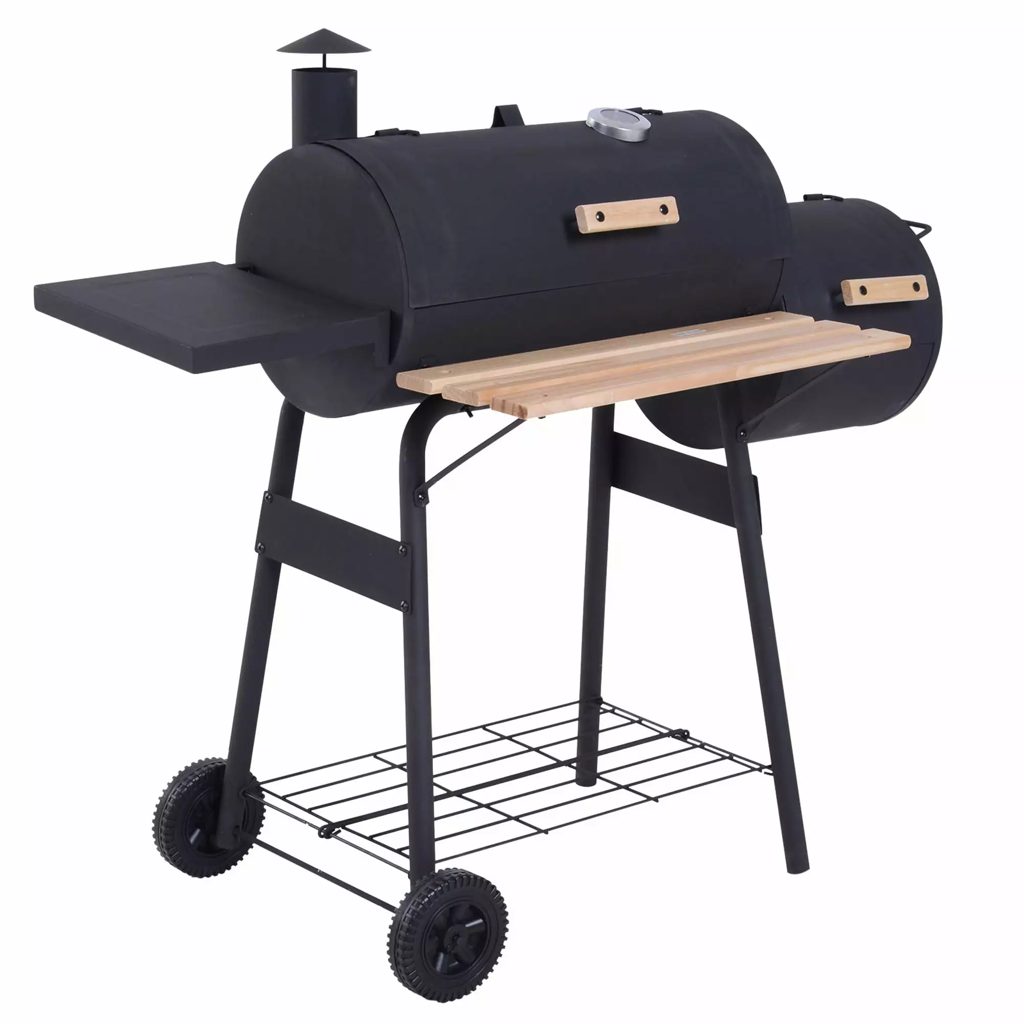 Homiyad 48 Steel Travel-friendly Backyard Charcoal BBQ Grill and Offset Smoker Combo Wheels