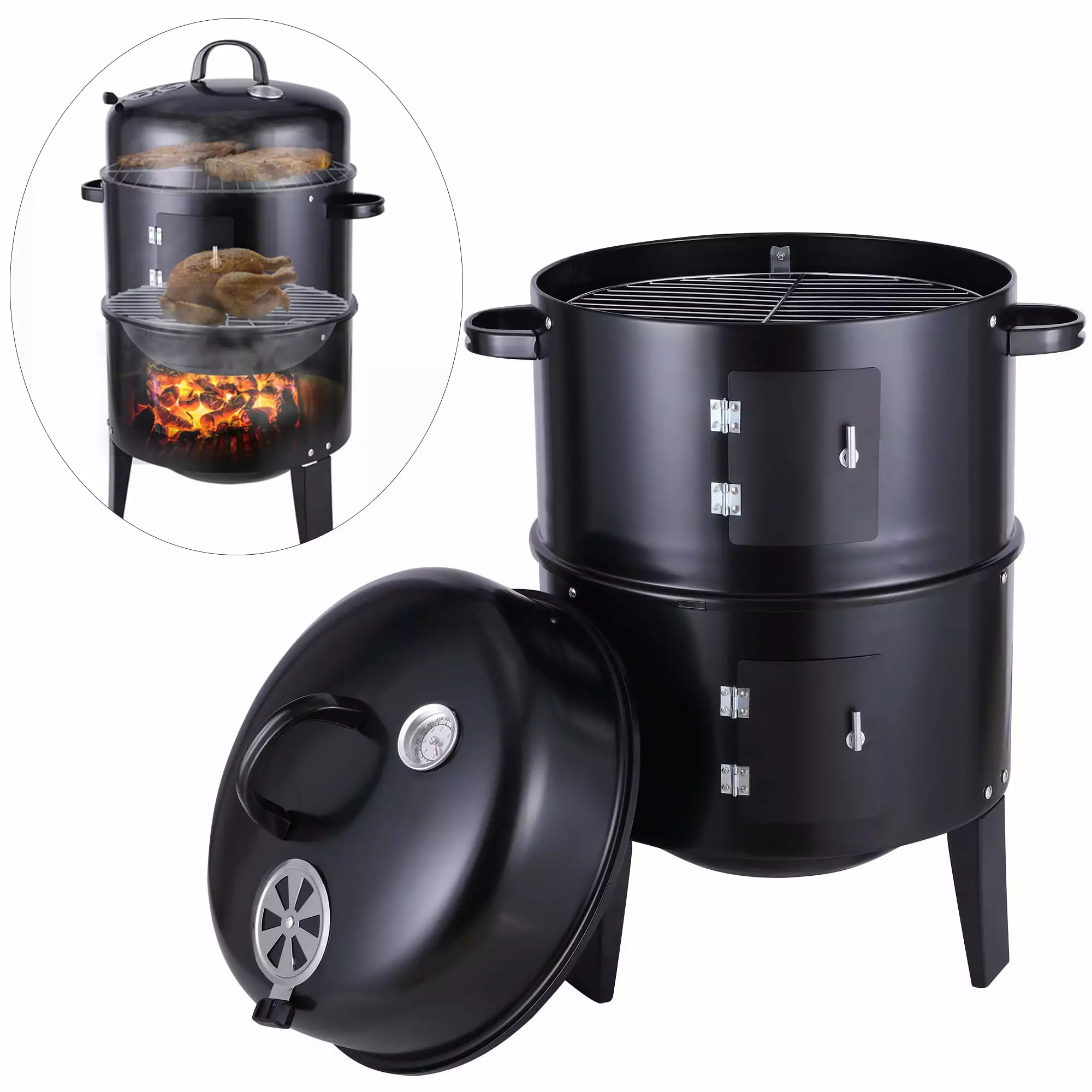 SHCKE Charcoal Grill 3 1 Charcoal Smoker BBQ Grill Travel-friendly Meat Cooker Travel-friendly BBQ Grill Barbecue Camping ...