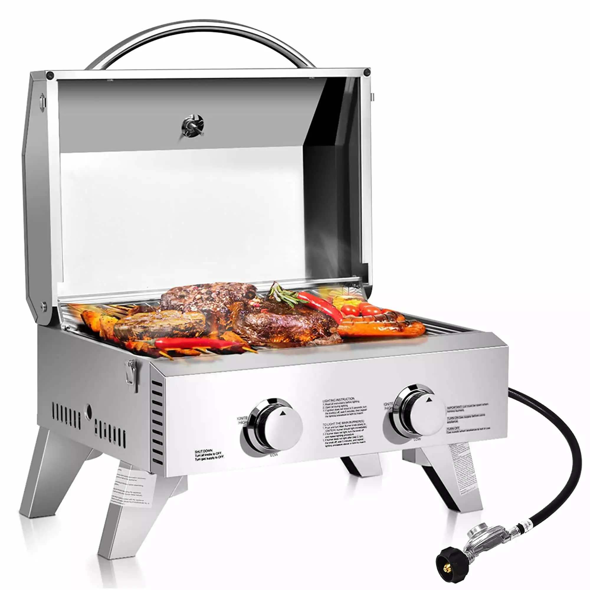 Travel-friendly 2 Burner Gas Grill Folding Legs and Built- Thermometer
