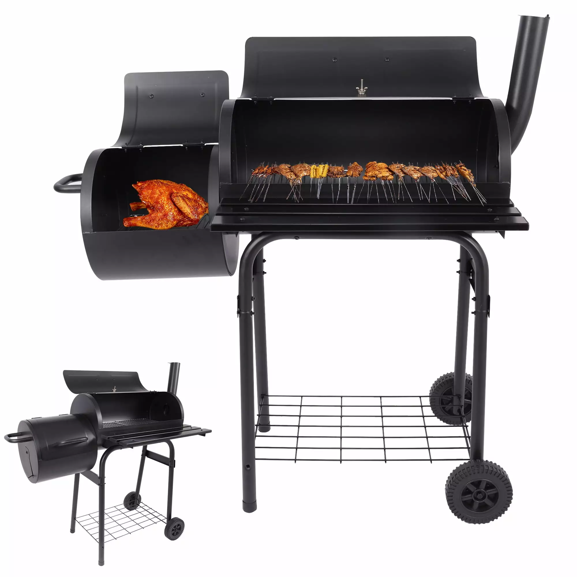 BBQ Charcoal Grill Outdoor Camping Grill Stainless Steel Offset Smoker Cover Travel-friendly Black Wacanda