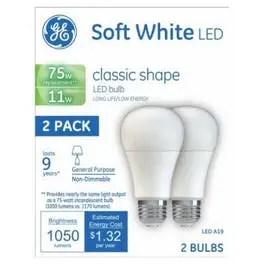 LED Light Bulbs Soft White 1050 Lumens 11-Watt 2-Pack Energy Efficient GE