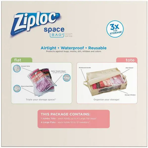 Ziploc 70311 Space Bag Vacuum Seal Bags & Jumbo Tote Pack 5-Count