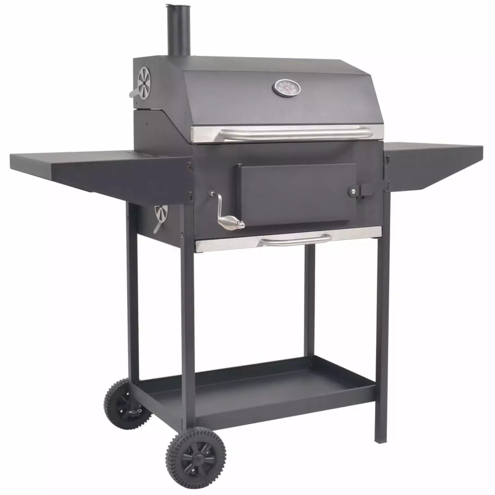 Dcenta Charcoal BBQ Grill Smoker Bottom Shelf and Wheels Steel Barbecue Grill Black Camping Patio Backyard